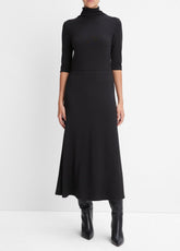 Elbow-Sleeve Turtleneck Dress in Dresses - BLACK | VINCE Women