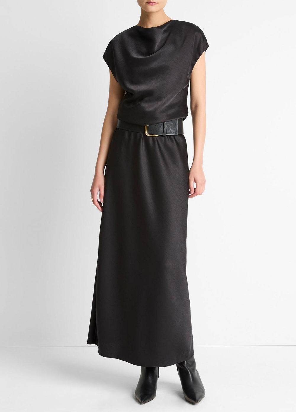 Draped Satin Cowl-Neck Dress in Dresses - BLACK | VINCE Women
