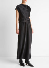 Draped Satin Cowl-Neck Dress in Dresses - BLACK | VINCE Women