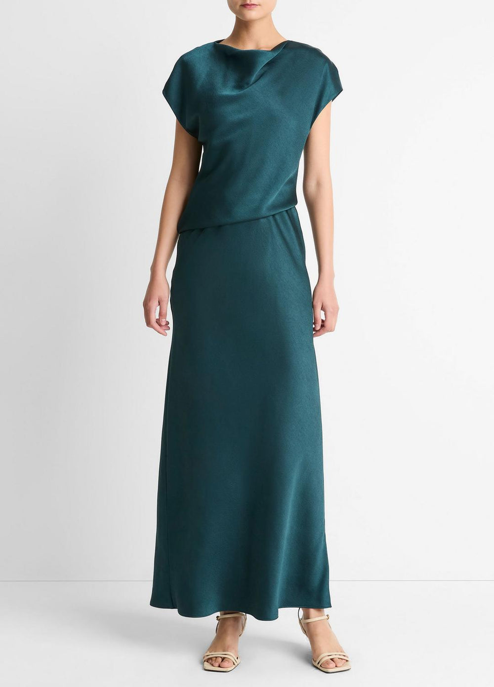 Draped Satin Cowl-Neck Dress in Dresses - JUNIPER | VINCE Women