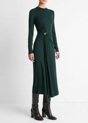 Cinched-Waist Wool-Blend Long-Sleeve Dress in Dresses - JUNIPER | VINCE Women