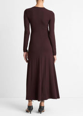 Ruched-Seam Long-Sleeve Dress in Dresses - DARK FIG | VINCE Women