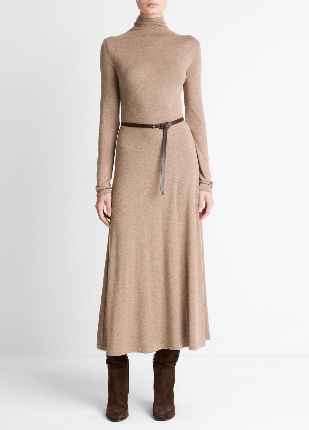 Cozy Jersey Funnel-Neck Long-Sleeve Dress in Dresses - HEATHER DOE | VINCE Women