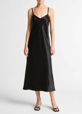 Satin V-Neck Slip Dress in Dresses - BLACK | VINCE Women