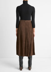 Suede Mid-Rise Flared Skirt in Skirts - DEEP ESPRESSO | VINCE Women
