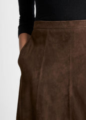 Suede Mid-Rise Flared Skirt in Skirts - DEEP ESPRESSO | VINCE Women
