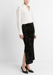 Sequined Velvet Column Skirt in Skirts - BLACK | VINCE Women