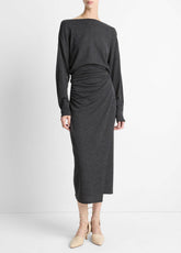 Draped-Waist Wool-Blend Midi Skirt in Skirts - DARK HEATHER GREY | VINCE Women