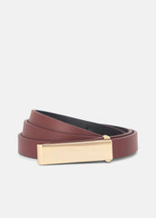 Women's 15mm Elongated Plaque Leather Belt in Belts - BORDEAUX | VINCE Women
