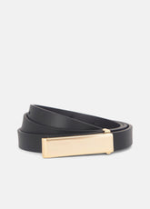 Women's 15mm Elongated Plaque Leather Belt in Belts - BLACK/POLISHED GOLD | VINCE Women