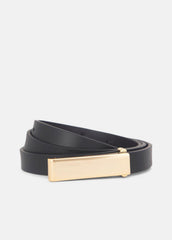 Women's 15mm Elongated Plaque Leather Belt in Belts - BLACK/POLISHED GOLD | VINCE Women