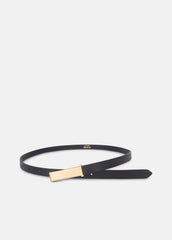 Women's 15mm Elongated Plaque Leather Belt in Belts - BLACK/POLISHED GOLD | VINCE Women