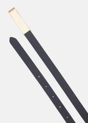 Women's 15mm Elongated Plaque Leather Belt in Belts - BLACK/POLISHED GOLD | VINCE Women