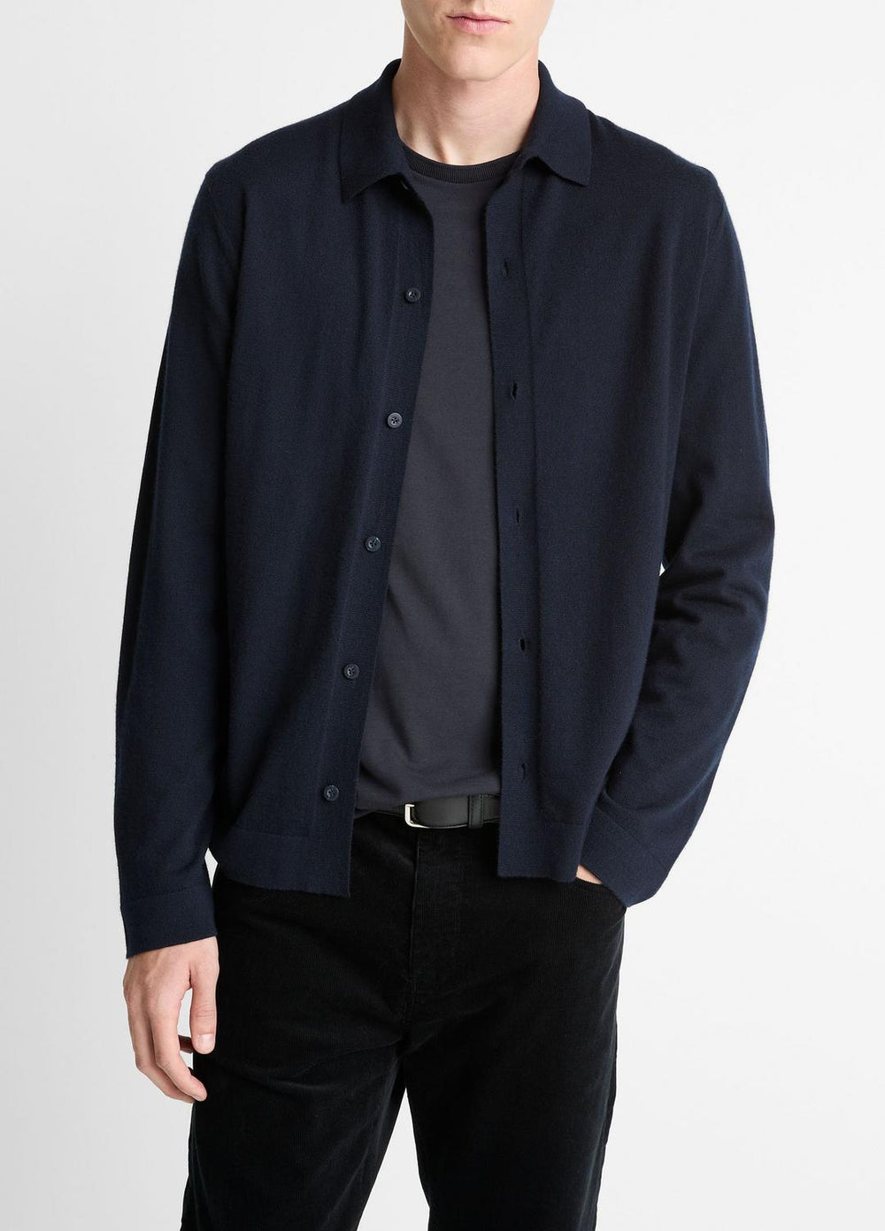 Featherweight Merino Wool-Cashmere Sweater Shirt in Long Sleeve - COASTAL BLUE | VINCE Men