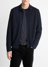 Featherweight Merino Wool-Cashmere Sweater Shirt in Long Sleeve - COASTAL BLUE | VINCE Men