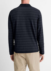 Jacquard-Stripe Cotton Long-Sleeve Polo Shirt in Long Sleeve - COASTAL BLUE | VINCE Men