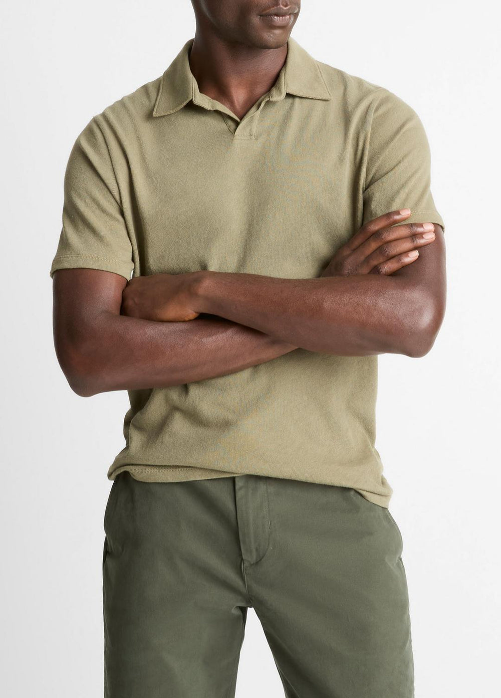 Cotton Johnny-Collar Polo Shirt in Henleys & Polos - SAGE | VINCE Men