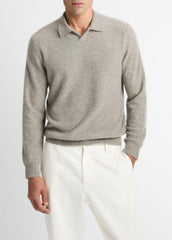 Plush Cashmere Johnny-Collar Polo in Cashmere - HEATHER MOUSE | VINCE Men