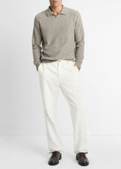 Plush Cashmere Johnny-Collar Polo in Cashmere - HEATHER MOUSE | VINCE Men
