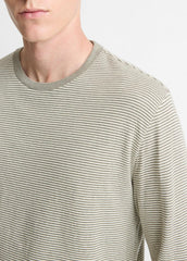 Striped Double-Knit Pima Cotton Long-Sleeve T-Shirt in Long Sleeve - MEADOWLARK/SYCAMORE | VINCE Men