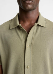Jacquard-Knit Cotton Short-Sleeve Button-Front Shirt in Short Sleeve - SAGE/SYCAMORE | VINCE Men