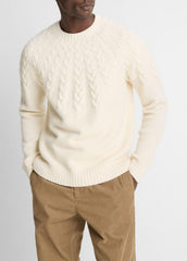 Airspun Merino Wool Cable-Yoke Sweater in Crew Neck - LIGHT DUNE | VINCE Men