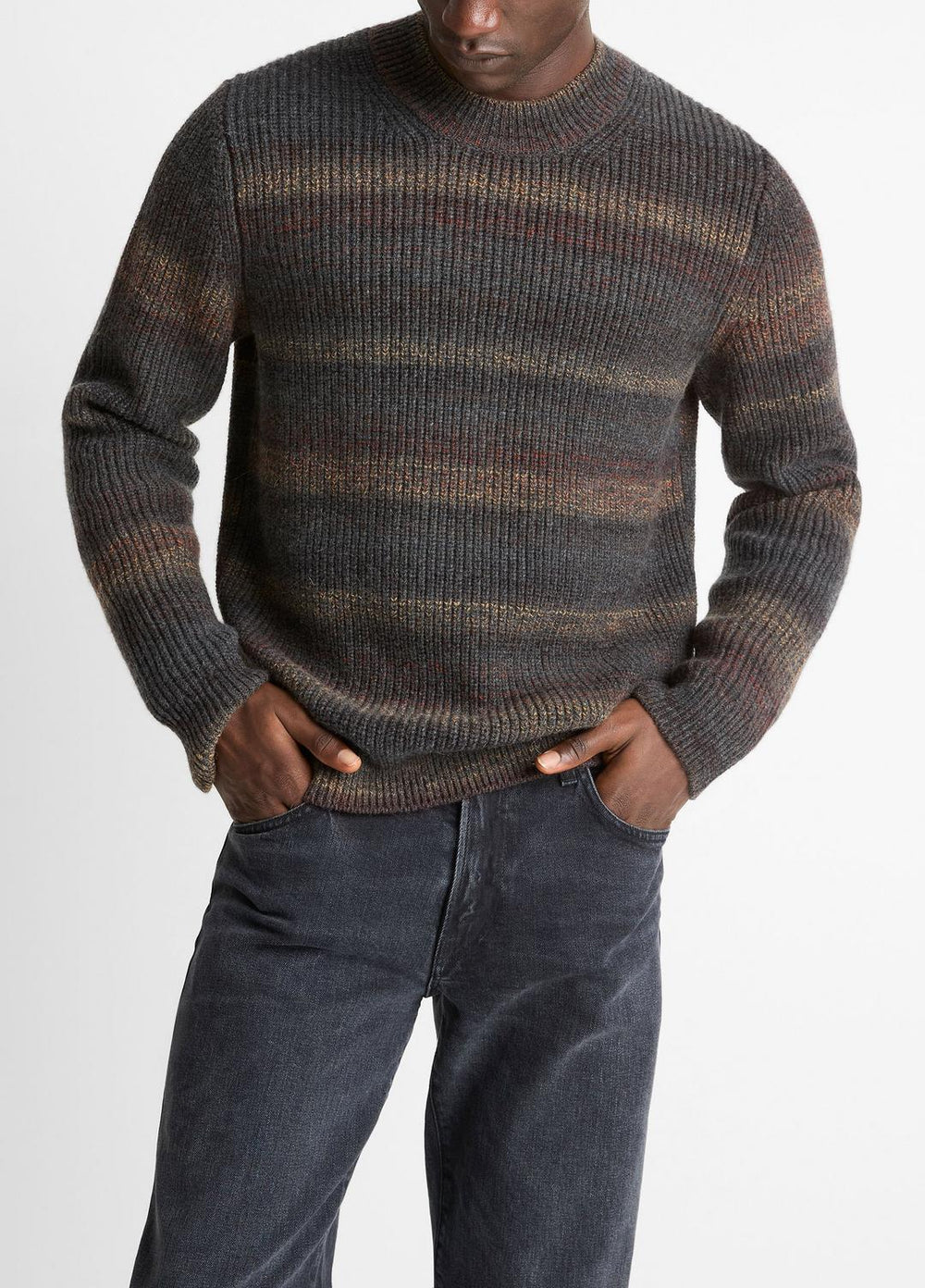 Space-Dye Shaker Wool-Blend Sweater in Crew Neck - HEATHER BLACK COMBO | VINCE Men