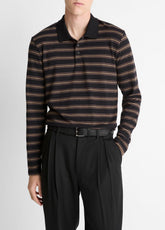 Striped Cotton-Blend Long-Sleeve Polo Shirt in Henleys & Polos - BLACK COMBO | VINCE Men