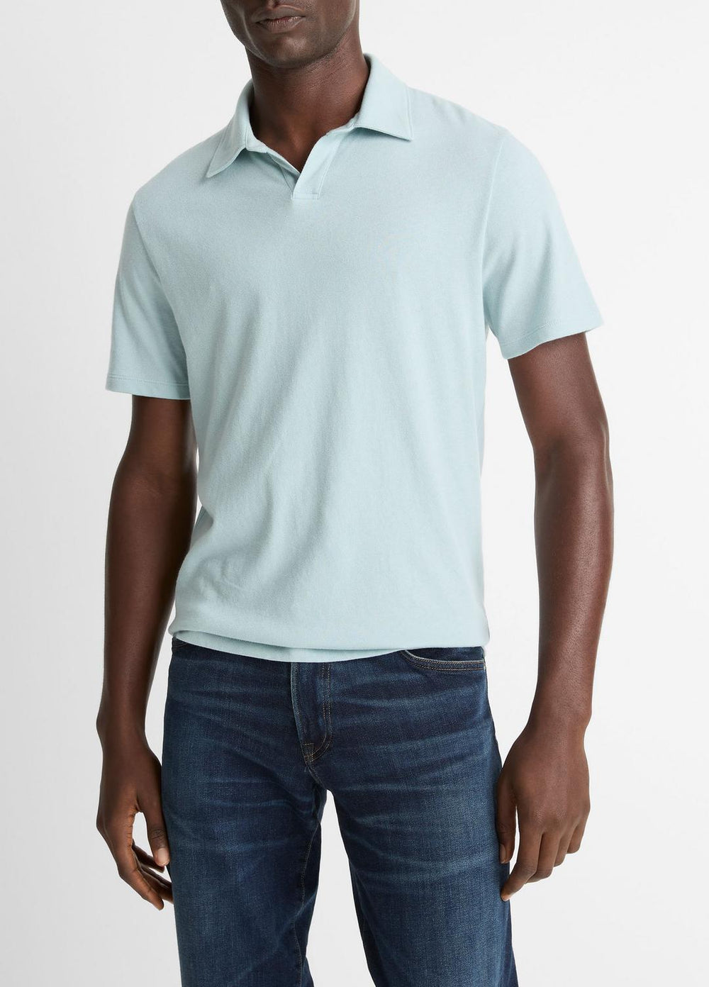 Cotton Johnny-Collar Polo Shirt in Henleys & Polos - DARK CASCADE | VINCE Men