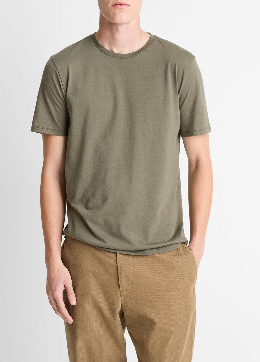 Pima Cotton Crew Neck T-Shirt in Short Sleeve - SYCAMORE | VINCE Men