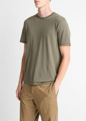 Pima Cotton Crew Neck T-Shirt in Short Sleeve - SYCAMORE | VINCE Men
