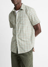 Polson Plaid Cotton Short-Sleeve Button-Front Shirt in Short Sleeve - SEAFOAM COMBO | VINCE Men
