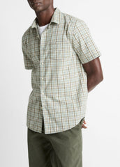 Polson Plaid Cotton Short-Sleeve Button-Front Shirt in Short Sleeve - SEAFOAM COMBO | VINCE Men