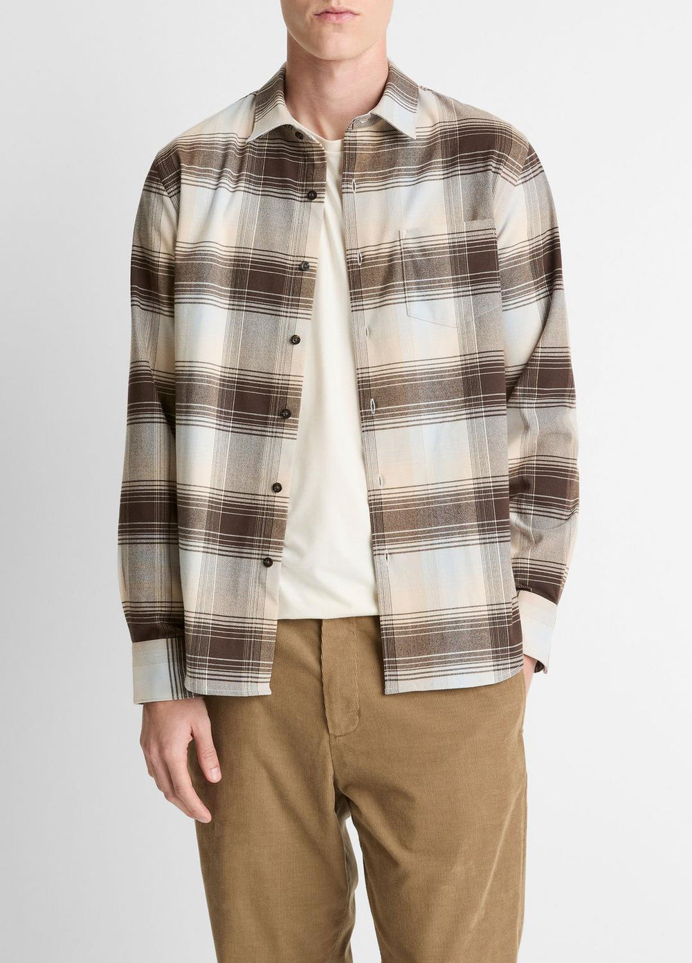 Missoula Plaid Button-Front Shirt in Long Sleeve - WHITECAP COMBO | VINCE Men