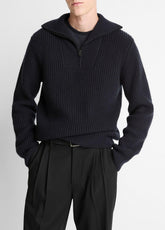 Heirloom Shaker Wool-Cashmere Quarter-Zip Sweater in Quarter Zip - COASTAL BLUE | VINCE Men