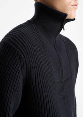 Heirloom Shaker Wool-Cashmere Quarter-Zip Sweater in Quarter Zip - COASTAL BLUE | VINCE Men