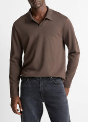Milano Pima Cotton-Blend Johnny-Collar Shirt in Long Sleeve - MISSION | VINCE Men