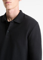 Basket-Weave Cotton Long-Sleeve Polo Shirt in Henleys & Polos - COASTAL BLUE | VINCE Men