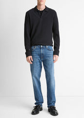 Basket-Weave Cotton Long-Sleeve Polo Shirt in Henleys & Polos - COASTAL BLUE | VINCE Men