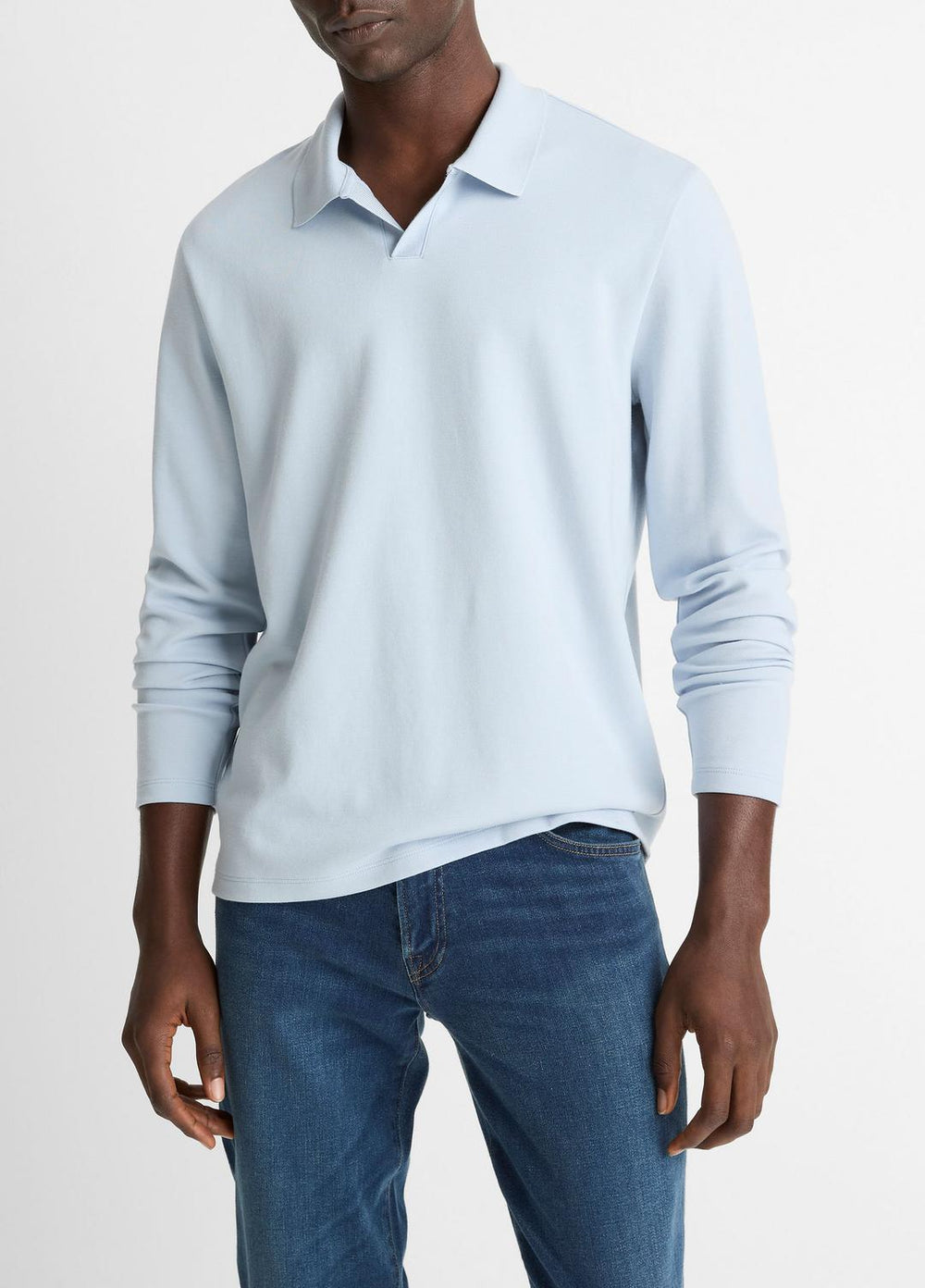Milano Pima Cotton-Blend Johnny-Collar Shirt in Long Sleeve - WHITECAP | VINCE Men