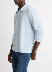 Milano Pima Cotton-Blend Johnny-Collar Shirt in Long Sleeve - WHITECAP | VINCE Men