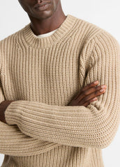 Utility Shaker Merino Wool Sweater in Crew Neck - HEATHER RIVER SAND | VINCE Men