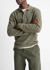 Basket-Weave Cotton Long-Sleeve Polo Shirt in Henleys & Polos - SYCAMORE | VINCE Men
