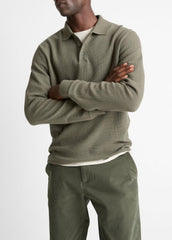 Basket-Weave Cotton Long-Sleeve Polo Shirt in Henleys & Polos - SYCAMORE | VINCE Men
