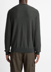 Geo-Jacquard Wool-Blend Crew Neck Sweater in Crew Neck - DRIVER GREEN/COASTAL BLUE | VINCE Men