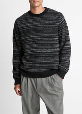 Marled Stripe Merino Wool-Blend Sweater in Crew Neck - BLACK/MEDIUM HEATHER GREY | VINCE Men