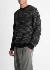 Marled Stripe Merino Wool-Blend Sweater in Crew Neck - BLACK/MEDIUM HEATHER GREY | VINCE Men