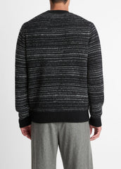Marled Stripe Merino Wool-Blend Sweater in Crew Neck - BLACK/MEDIUM HEATHER GREY | VINCE Men
