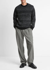 Marled Stripe Merino Wool-Blend Sweater in Crew Neck - BLACK/MEDIUM HEATHER GREY | VINCE Men