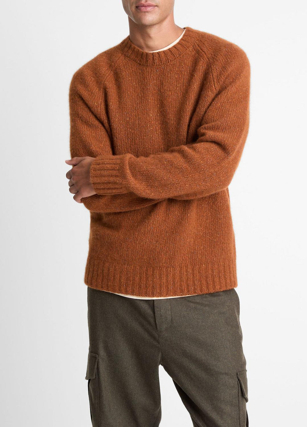 Donegal Cashmere Raglan-Sleeve Sweater in Crew Neck - DARK BURNT ORANGE | VINCE Men
